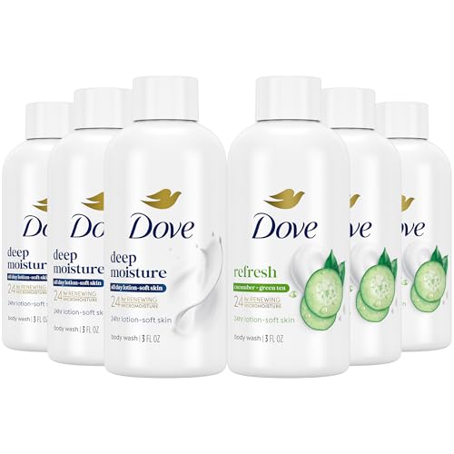 Dove Travel Size Body Wash Bundle, Deep Moisture & Refreshing 6-Pack