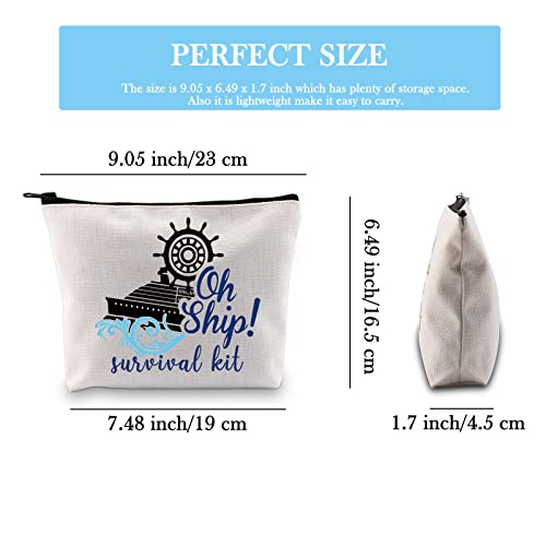 Oh Ship! Canvas Travel Makeup Bag - Cruise Vacation Cosmetic Organizer