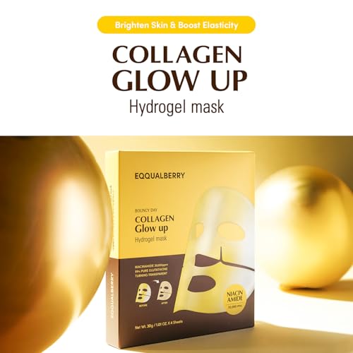 EQQUALBERRY Glow Up Collagen Mask with Niacinamide - Brightening & Radiance Boosting, 4 Sheets