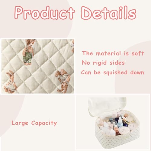 Uekeboag 3 Pcs Large Floral Quilted Makeup Bag Set for Travel