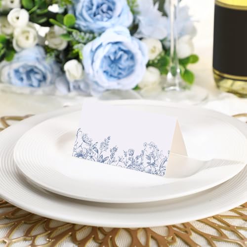 Dunzoom 100 Pcs Chinoiserie Blue Floral Place Cards - Elegant Table Setting