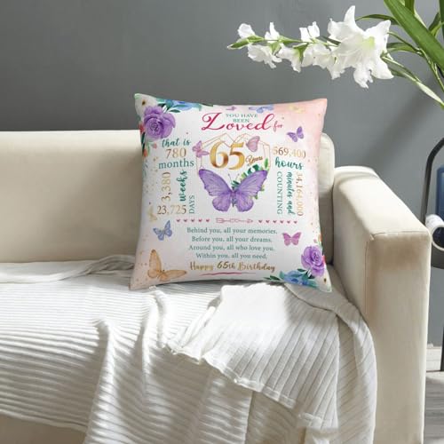 65th Birthday Gift Pillow Cover for Women - 18x18 Inches