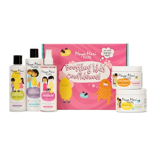 MAYA MARI Kids Hair Care Set, 5 Piece Kit for Ages 2-13, 2-in-1 Shampoo and Conditioner, Detangler Spray, Leave-In Conditioner, Curl Cream and Styling Gel, Coconut Lime Twist, 52 fl oz Total