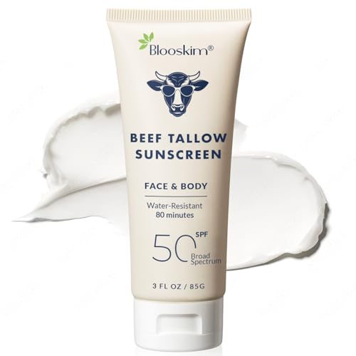 Blooskim Beef Tallow Sunscreen SPF 50, Natural Mineral Sunblock - 3 oz