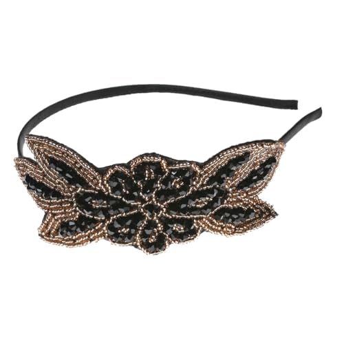 Black Vintage Beaded 1920s Flapper Headband for Women Bridal Party Looks