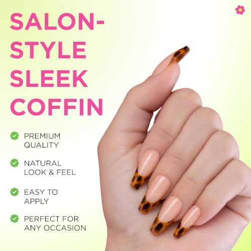 PaintLab Tortoise Chic Coffin Press-On Nails - 30pc Salon Kit