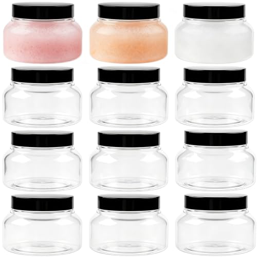 TUZAZO 8 Oz Premium Plastic Tuscany Jars with Lids - 12 Pack