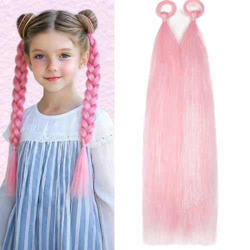 Pink Ponytail Hair Extensions 20 Inch 2 Pack Wavy Synthetic Braids - Wdnew