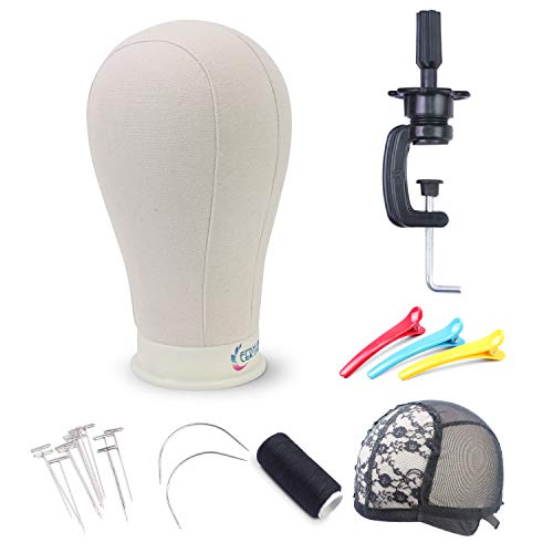 22 Inch Canvas Block Wig Head Stand Set for Styling & Display - Light Brown