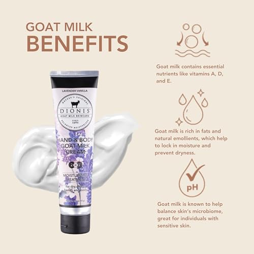 Dionis Goat Milk Hand & Body Cream Lavender Vanilla 3.3oz - Hydrating & Nourishing