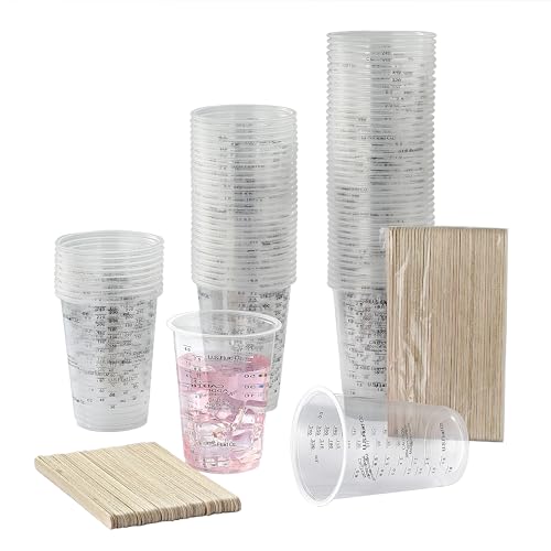 80pcs 8oz Clear Plastic Mixing Cups with Wooden Stir Sticks