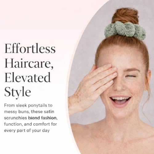 Moogra Beauty Microfiber Hair Scrunchies Set - Nude & Sage Green, Gentle Hold for Long & Thick Hair