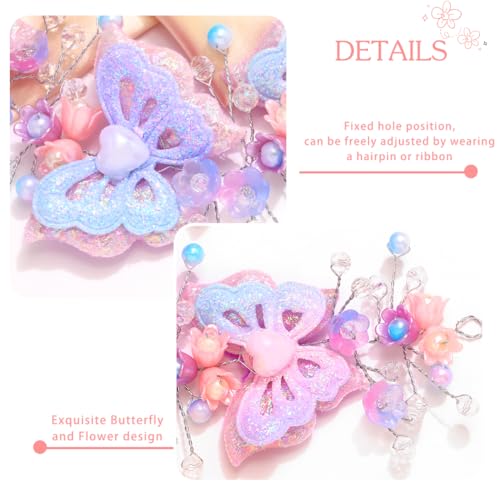 Urieo Girl Flower Headband with Butterfly and Crystal Beads Wedding Hair Accessory