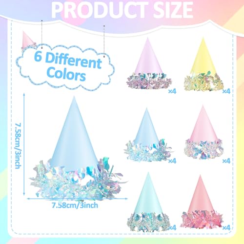 24 Pcs Iridescent Pastel Mini Party Hats for Dogs & Cats