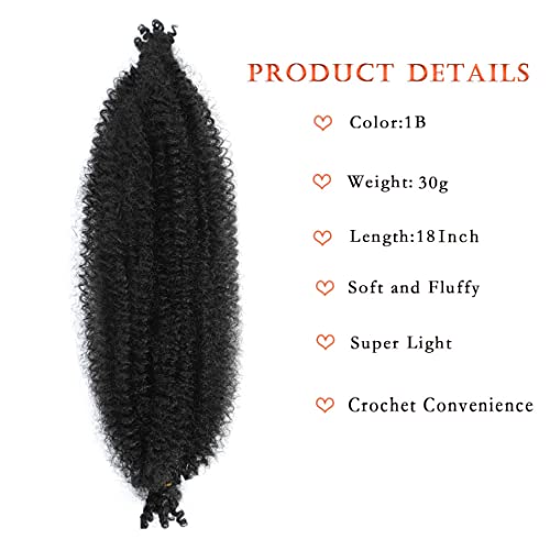 Marley Twist Braiding Hair 8 Packs 18 Inch Pre-Separated Springy Afro Twist Hair Suitable for Damaged Soft Locs Synthetic (18 inches, 1B) Spring Twist Crochet Hair for Black Women Cuban kinky Hair