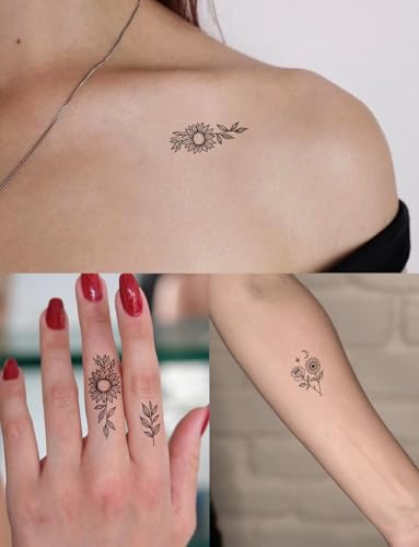 Sunflower Semi-Permanent Tattoo Pack - Large & Mini Floral Designs, Water-Resistant, Skin-Friendly