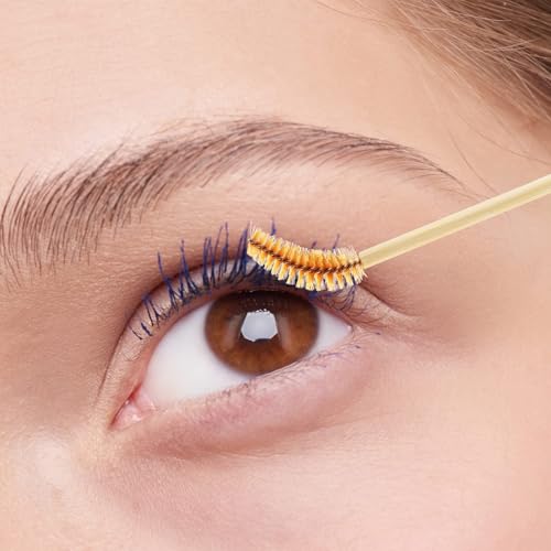 300 Pcs Disposable Mascara Wands with Bamboo Handle - Brown Eyelash & Eyebrow Brush Spoolies