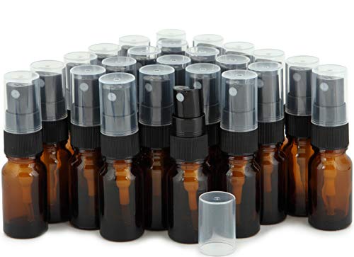 Vivaplex 10 ml Amber Glass Bottles with Black Fine Mist Sprayers – Pack of 24