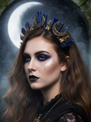 Formery Blue Quartz Crystal Crown Headpiece for Women - Moon Witch Tiara