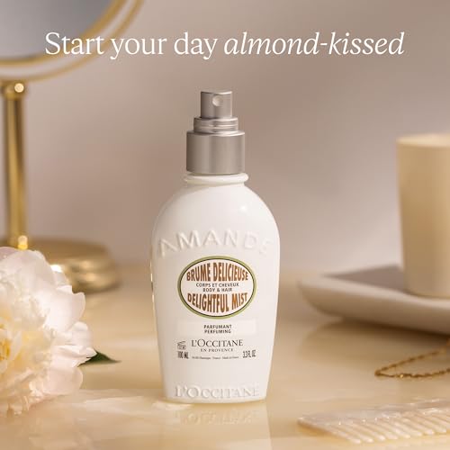 L'OCCITANE Almond Hair & Body Mist, Lightweight Fragrance Spray, Sweet Gourmand Vanilla Scent, Hydrating Glow Finish, Layering Perfume For Silky Skin