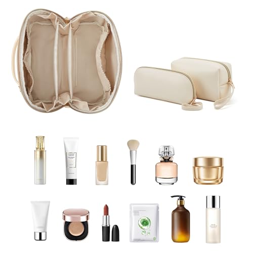 3-Piece Travel Makeup Bag Set - Waterproof PU Leather Cosmetic Organizer