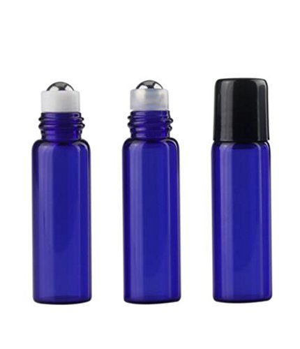Luzen 12 Pack 5ml Cobalt Blue Glass Roller Bottles with Metal Ball for Essential Oils