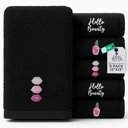 Hello Beauty Black Makeup Towels Pack of 6 - Ultra Soft Reusable Face Cloths