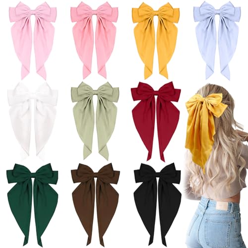 TOKUFAGU 10 Colors Big Hair Bows for Women & Girls - 10 Colors B Large 15 Inch Clip Barrettes