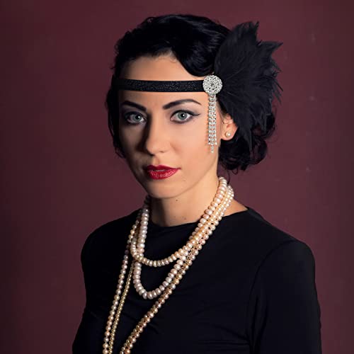 4 Pcs Vintage 1920s Flapper Headband Set - Rhinestone Feather Headpiece
