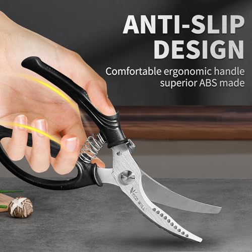 Heavy Duty Kitchen Shears - Stainless Steel Poultry Scissors with Non-Slip Handle & Safety Lock