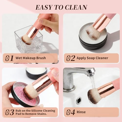 DUcare Foundation Brush for Liquid Makeup,Flat Top Kabuki Foundation Brushes - Premium Makeup Brush for Liquid, Cream, Powder,Buffing, Blending,Pink