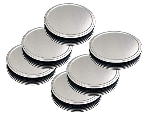 Wide Mouth Mason Jar Lids - Stainless Steel with Silicone Seals (6 Pack)