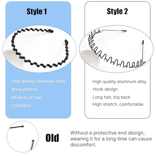 2 Pack Non-Slip Metal Hair Bands for Men & Women - Wave Design