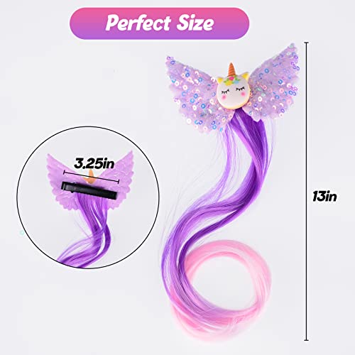 Curly Clips 6PK - 13in Unicorn Bow Hair Extensions for Girls