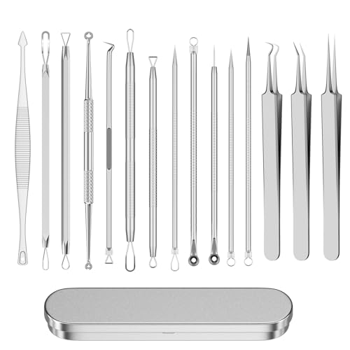 15-Piece Blackhead Remover Tool Kit - Stainless Steel Pimple Extractor