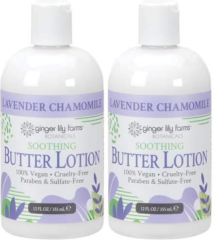 Ginger Lily Farms Lavender Chamomile Soothing Butter Lotion - 12 Fl Oz (Pack of 2) - Vegan & Cruelty-Free