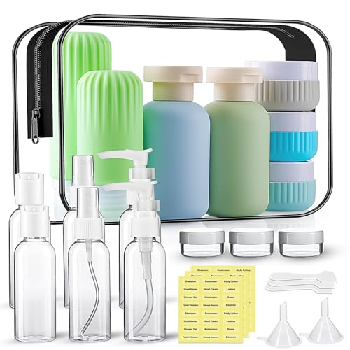 KOUWICH Travel Bottles Set - 25 Leak-Proof Refillable Toiletry Containers for TSA Travel