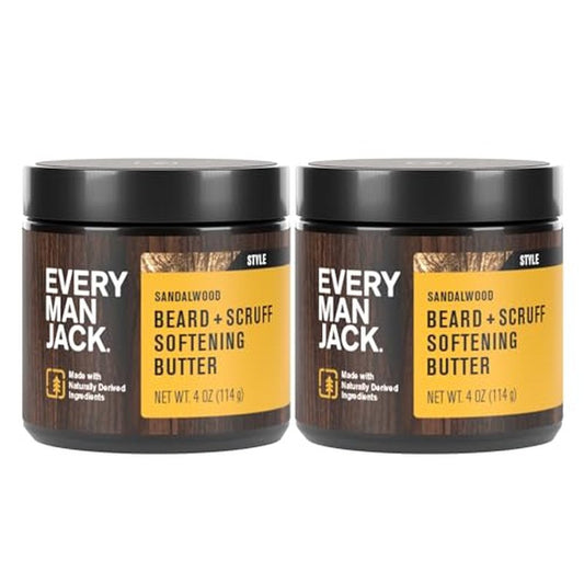 Every Man Jack Beard & Scruff Softening Butter- Subtle Sandalwood Fragrance - Hydrates & Styles Dry, Unruly Beards While Relieving Itch - Made with Shea Butter & Coconut Oil - 4-ounce (2 Pack)