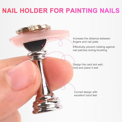 ANGNYA Grey Magnetic Nail Stand for Press-Ons, Reusable 10-Peg Display Holder with Mounting Tapes