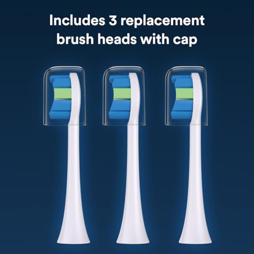 AURAGLOW Sonus Electric Toothbrush Replacement Heads with Cover Cap - White, 3 Pack