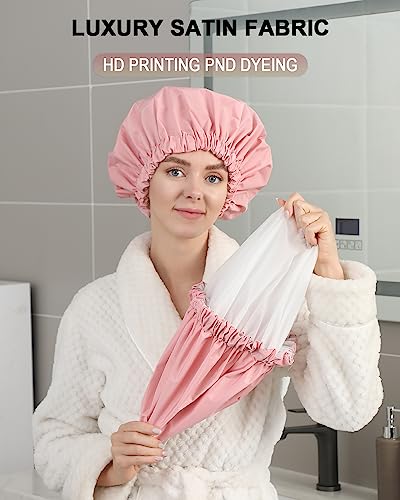 YIZIJIZI Double Layer Waterproof Shower Cap for Women - Extra Large