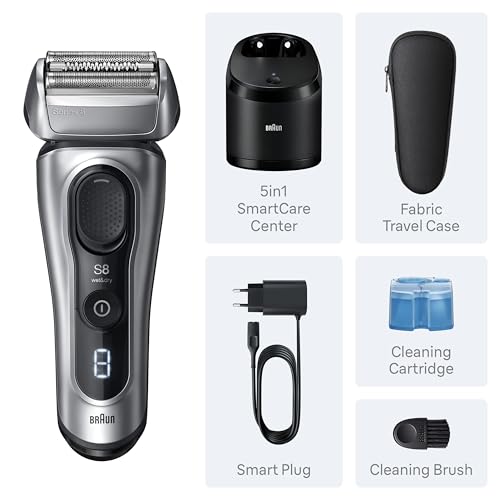 Braun Series 8 8567cc Electric Razor for Men, 4+1 Shaving Elements & Precision Long Hair Trimmer, 5in1 SmartCare Center, Close & Gentle Even on Dense Beards, Wet & Dry Electric Razor, 60min Runtime