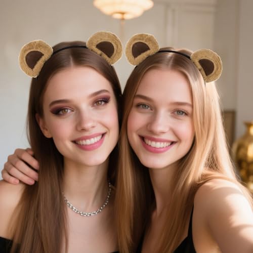 Khaki Bear Ears Headband - 3Pcs Cute Plush Costume Accessory