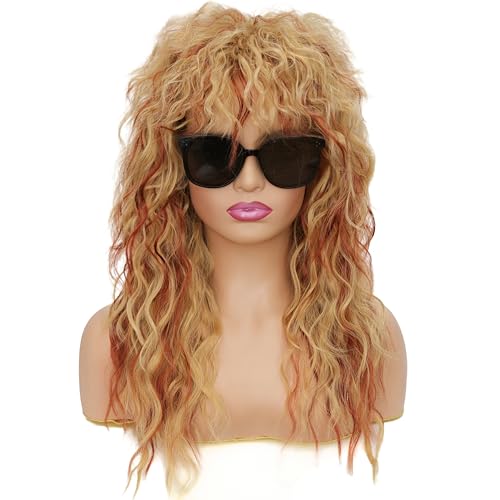 Curly Orange Mix Blonde Mullet Wig for Women - 80s Rocker Costume