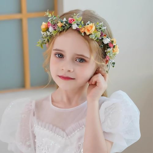 Boho Floral Wreath Headband - White Pink Orange Leaf Bridal Hair Crown