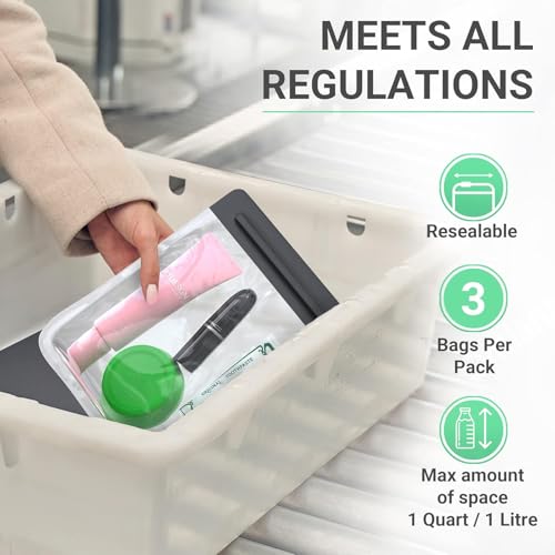 Ogato TSA Approved Clear Toiletry Bag Set - 3 Quart Size Pouches