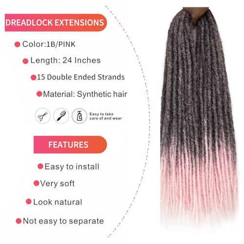 SuyiIRL 24-Inch Pink Double Ended Dreadlock Extensions, 15 Strands Synthetic