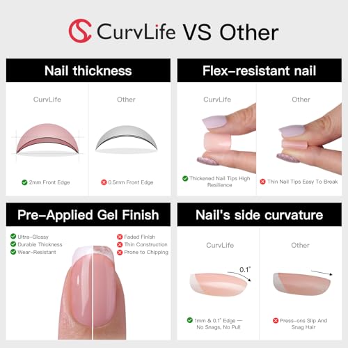 CurvLife Blush Mirror Hot Pink Press-On Nails | 32PCS Kit