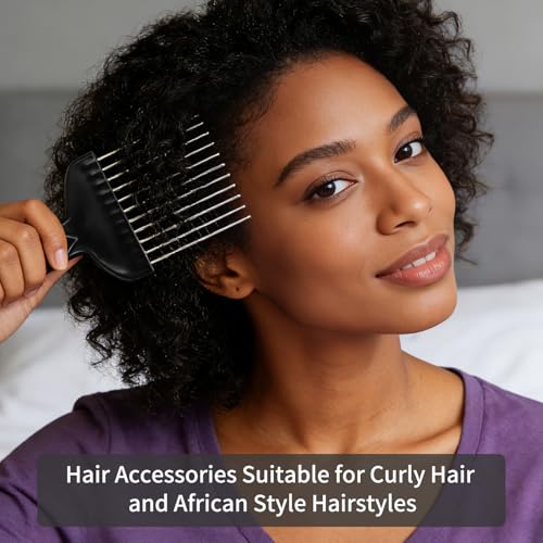 3-Pack Metal Afro Picks - 6" Curl Detangling Combs with Fist Grip