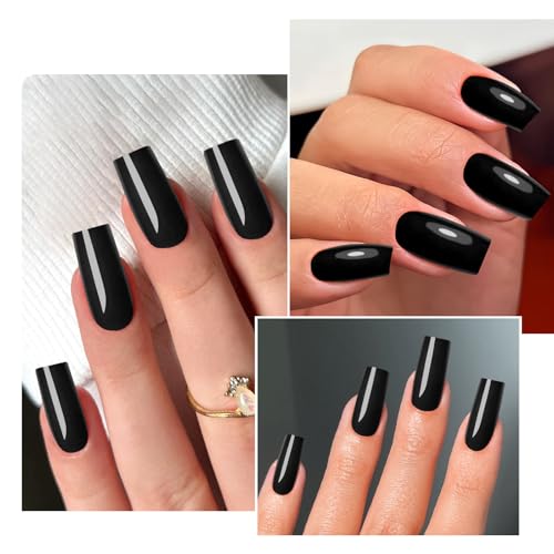 Black Square Glossy Press-On Nails - 120pc Full Cover Ballerina Tips